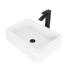 VIGO VGT1005 22 3/4" Rectangular Petunia Stone Vessel Bathroom Sink with Duris Vessel Faucet and Pop-up Drain in Matte Black