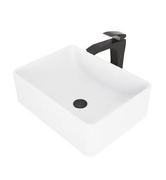 VIGO VGT1025 19 3/4" Rectangular Amaryllis Matte Stone Bathroom Vessel Sink with Blackstonian Faucet and Pop-up Drain in Matte Black