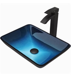 VIGO VGT1032 18 1/4" Rectangular Turquoise Water Glass Vessel Bathroom Sink with Duris Faucet and Pop-up Drain in Matte Black