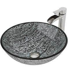 VIGO VGT1056 16 1/2" Circular Titanium Glass Vessel Bathroom Sink with Niko Faucet and Pop-up Drain in Brushed Nickel