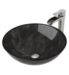 VIGO VGT1058 16 1/2" Circular Onyx Glass Vessel Bathroom Sink with Niko Faucet and Pop-up Drain in Brushed Nickel