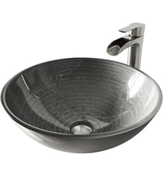 Vigo VGT1061 16 1/2" Circular Glass Bathroom Vessel Sink in Simply Silver with Niko Vessel Faucet and Pop-up Drain in Brushed Nickel