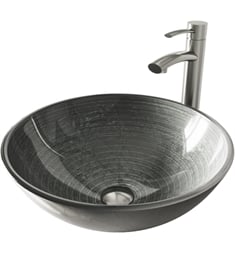 VIGO VGT1062 16 1/2" Circular Simply Silver Glass Vessel Bathroom Sink with Milo Faucet and Pop-up Drain in Brushed Nickel