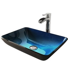 VIGO VGT1073 18 1/4" Rectangular Turquoise Water Glass Vessel Bathroom Sink with Niko Faucet and Pop-up Drain in Chrome