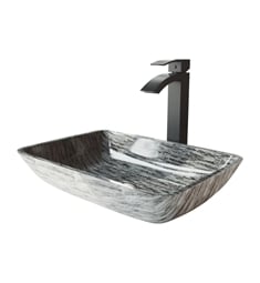 VIGO VGT1603 18 1/8" Rectangular Titanium Glass Vessel Bathroom Sink with Duris Faucet in Matte Black and Pop-Up Drain