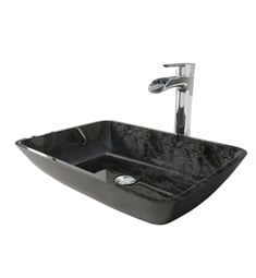 VIGO VGT1852 17 7/8" Rectangular Gray Onyx Glass Vessel Bathroom Sink with Niko Faucet and Pop-Up Drain in Chrome