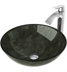 VIGO VGT830 16 1/2" Round Gray Onyx Glass Vessel Bathroom Sink with Linus Faucet and Pop-Up Drain in Chrome