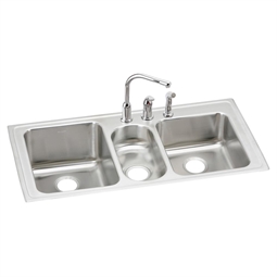 Elkay LGR4322C Lustertone 43" Triple Bowl Drop-In Stainless Steel Kitchen Sink Combo and Faucet Kit in Satin