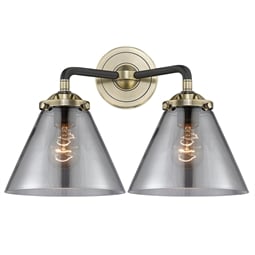 Innovations Lighting 284-2W-G43 Large Cone 2 Light 15 3/4" Wall Mount Smoked Glass Vanity Light with LED or Incandescent Bulb Option