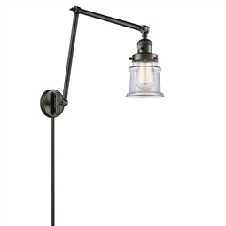 Innovations Lighting 238-G182S Small Canton 8" One Light Clear Glass Swing Arm with Incandescent or LED Bulb Option