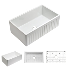 Empire Industries SP33SG Sutton Place 33" Single Bowl Farmhouse Reversible Fireclay Kitchen Sink in White with Grid and Strainer