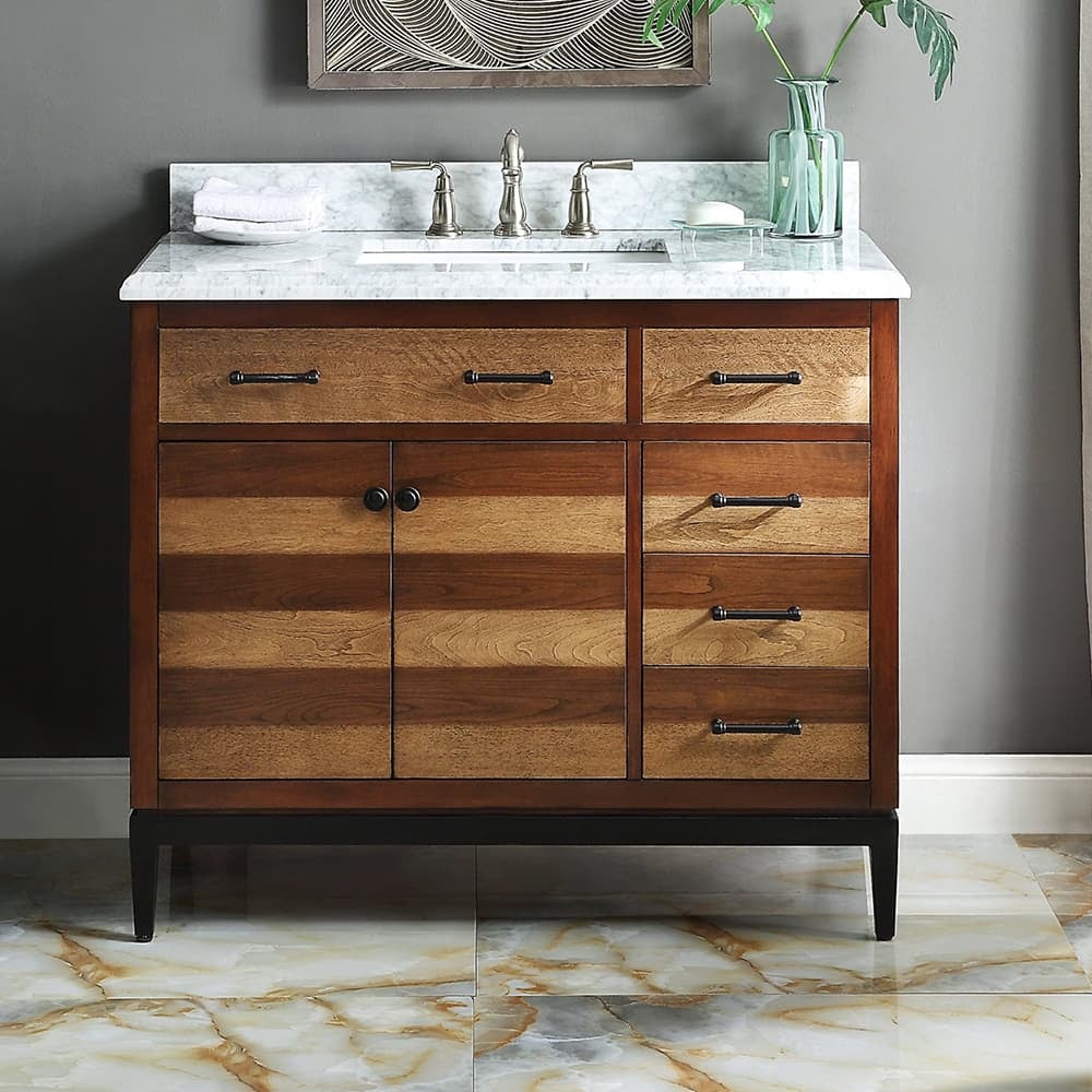 Chans Furniture Tb 9550 V42 Tennant Urban 42 Freestanding Modern Style Eclectic Selva Bathroom Vanity In Light Brown With Metal Base