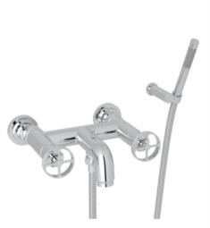 ROHL A3302-73IW Campo Two Hole Floor Mount Tub Filler with Hand Shower and Metal Wheel Handles