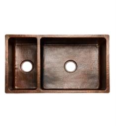 Premier Copper Products K25DB33199 33" Double Bowl Undermount Hammered Copper Kitchen 25/75 Sink in Oil Rubbed Bronze