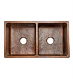 Premier Copper Products K50DB33199 33" Double Bowl Undermount Hammered Copper Kitchen 50/50 Sink in Oil Rubbed Bronze