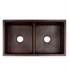 Premier Copper Products K50DB33199-SD5 33" Double Bowl Undermount Hammered Copper Kitchen 50/50 Sink with 5" Short Divider in Oil Rubbed Bronze
