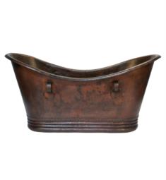 Premier Copper Products BTDR72DB 72" Freestanding Hammered Copper Double Slipper Soaker Bathtub with Rings in Oil Rubbed Bronze