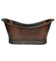 Premier Copper Products BTN67DB 67" Freestanding Hammered Copper Double Slipper Soaker Bathtub with Scroll Base and Nickel Inlay