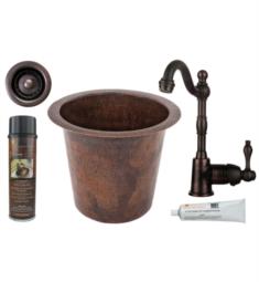 Premier Copper Products BSP4-BR12WDB-B 12" Round Hammered Copper Champagne Bar/Prep Sink, with Single Handle Bar Faucet and 2" Strainer Drain in Oil Rubbed Bronze