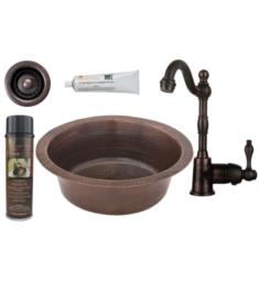 Premier Copper Products BSP4-BR14DB2-B 14" Round Hammered Copper Bar/Prep Sink with Single Handle Bar Faucet and 2" Strainer Drain in Oil Rubbed Bronze