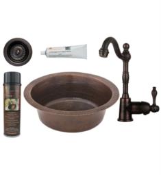 Premier Copper Products BSP4-BR14DB3-D 14" Round Hammered Copper Bar/Prep Sink with Single Handle Bar Faucet and 3 1/2" Strainer Drain in Oil Rubbed Bronze