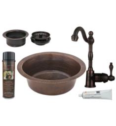Premier Copper Products BSP4-BR14DB3-G 14" Round Hammered Copper Bar/Prep Sink with Single Handle Bar Faucet and 3 1/2" Garbage Disposal Drain in Oil Rubbed Bronze