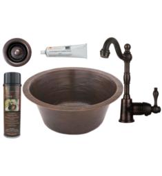 Premier Copper Products BSP4-BR16DB2-B 16" Round Hammered Copper Bar/Prep Sink with Single Handle Bar Faucet and 2" Strainer Drain in Oil Rubbed Bronze