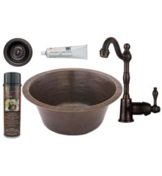 Premier Copper Products BSP4-BR16DB3-D 16" Round Hammered Copper Bar/Prep Sink with Single Handle Bar Faucet and 3 1/2" Strainer Drain in Oil Rubbed Bronze