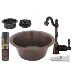 Premier Copper Products BSP4-BR16DB3-G 16" Round Hammered Copper Bar/Prep Sink with Single Handle Bar Faucet and 3 1/2" Garbage Disposal Drain in Oil Rubbed Bronze