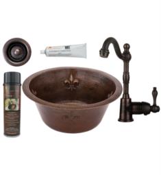Premier Copper Products BSP4-BR16FDB2-B 16" Round Copper Fleur De Lis Bar/Prep Sink with Single Handle Bar Faucet and 2" Strainer Drain in Oil Rubbed Bronze
