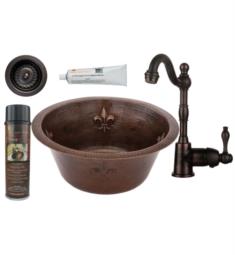 Premier Copper Products BSP4-BR16FDB3-D 16" Round Copper Fleur De Lis Bar/Prep Sink with Single Handle Bar Faucet and 3 1/2" Strainer Drain in Oil Rubbed Bronze