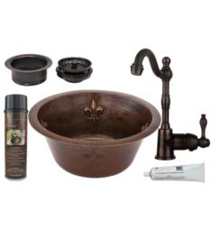 Premier Copper Products BSP4-BR16FDB3-G 16" Round Copper Fleur De Lis Bar/Prep with Single Handle Bar Faucet and 3 1/2" Garbage Disposal Drain in Oil Rubbed Bronze