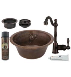 Premier Copper Products BSP4-BR16GDB3-G 16" Round Copper Grapes Bar/Prep Sink with Single Handle Bar Faucet and 3 1/2" Garbage Disposal Drain in Oil Rubbed Bronze