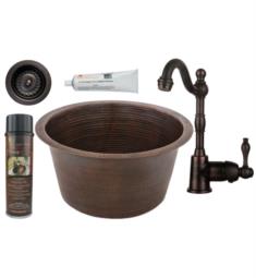 Premier Copper Products BSP4-BR17DB-D 17" Large Round Hammered Copper Bar/Prep Sink with Single Handle Bar Faucet and 3 1/2" Strainer Drain in Oil Rubbed Bronze