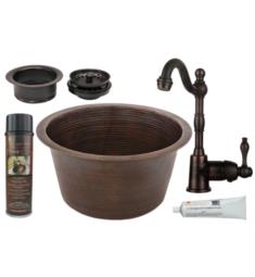 Premier Copper Products BSP4-BR17DB-G 17" Large Round Hammered Copper Bar/Prep Sink with Single Handle Bar Faucet and 3 1/2" Garbage Disposal Drain in Oil Rubbed Bronze