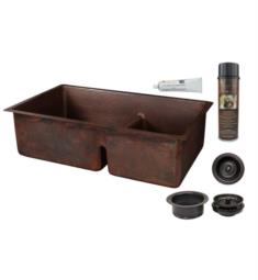 Premier Copper Products KSP3-K60DB33199-SD5 33" Double Basin Undermount 60/40 Kitchen Sink with Short Divider and Drain