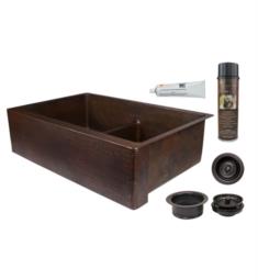 Premier Copper Products KSP3-KA50DB33229-SD5 33" Double Basin 50/50 Apron Front Kitchen Sink with Short Divider and Drain