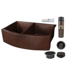 Premier Copper Products KSP3-KA50RDB33249 33" Double Basin 50/50 Rounded Apron Front Kitchen Sink and Drain