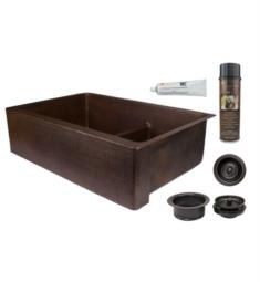 Premier Copper Products KSP3-KA60DB33229-SD5 33" Double Basin 60/40 Apron Front Kitchen Sink with Short Divider and Drain