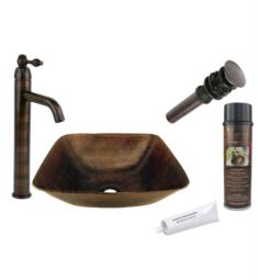 Premier Copper Products BSP1-VSQ14BDB 14 1/2" Square Hammered Copper Vessel Sink and Faucet in Oil Rubbed Bronze