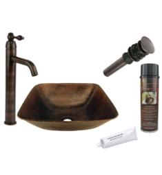 Premier Copper Products BSP1-VSQ15SKDB 15" Square Skirted Hammered Copper Vessel Sink and Faucet in Oil Rubbed Bronze