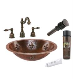 Premier Copper Products BSP2-LO19FFLDB 19" Oval Fleur De Lis Under Counter Hammered Copper Sink and Faucet in Oil Rubbed Bronze