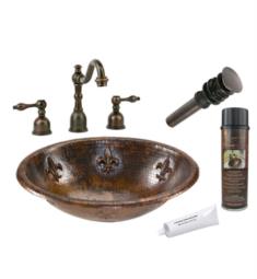 Premier Copper Products BSP2-LO19RFLDB 19" Oval Copper Fleur De Lis Drop-In Bathroom Sink with Widespread Faucet in Oil Rubbed Bronze