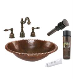 Premier Copper Products BSP2-LO19RRDB 19" Oval Copper Roped Rim Drop-In Bathroom Sink with Widespread Faucet in Oil Rubbed Bronze