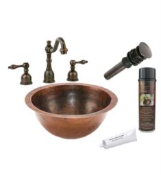 Premier Copper Products BSP2-LR14FDB 14" Round Copper Undermount Bathroom Sink with Widespread Faucet in Oil Rubbed Bronze