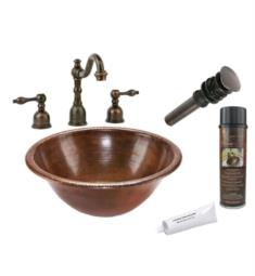 Premier Copper Products BSP2-LR17RDB 17" Round Copper Undermount Bathroom Sink with Widespread Faucet in Oil Rubbed Bronze