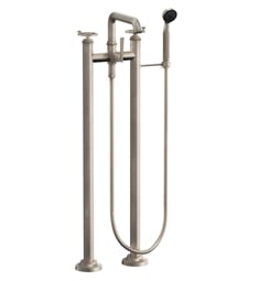 California Faucets 8508W-ETF.20 Steampunk 35 3/8" Floor Mount Low Spout Tub Filler with 2.0 GPM Handshower - Wheel Handles