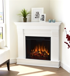 Real Flame 5950E-W Chateau 41" Freestanding Corner Electric Fireplace Mantel Package in White