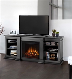 Real Flame G1200E-B Fresno 71 3/4" Freestanding Electric Fireplace TV and Media Console in Black