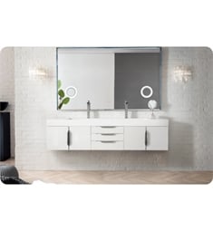 James Martin 389-V72D-GW Mercer Island 72 1/2" Wall Mount Double Bathroom Vanity in Glossy White